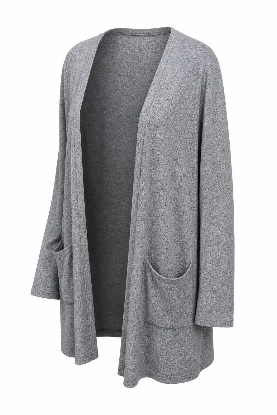 Zyia Active Soft Duster Open Front Cardigan Women's Tan Heathered Knit Pockets